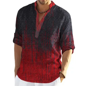 Graffiti 3D Print Henley Shirts Men's Fashion Streetwear Oversized Stand Collar Long Sleeve Shirt Male Tops Blouse Man Clothing